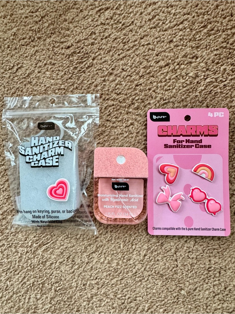 B.pure Pink Glitter Hand Sanitizer with Case & Charms